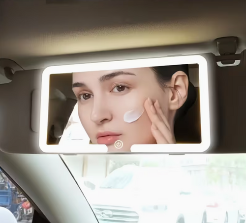 Espejo de maquillaje para coche con visera solar LED | Iluminación portátil regulable en 3 tonos | Recargable por USB